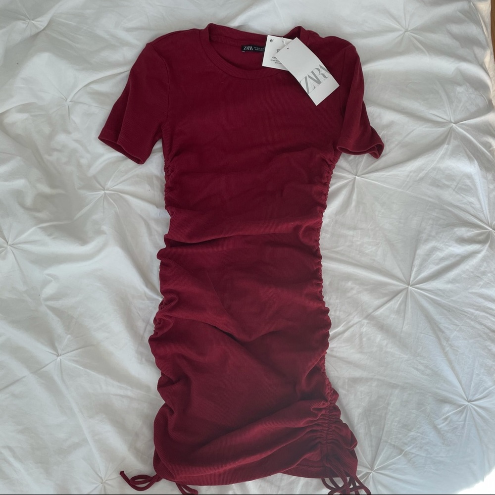 Zara Ruched Red Dress NWT